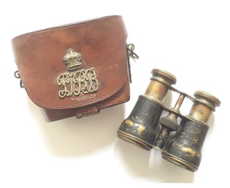 Indian Army. Presidency Volunteer Reserve Battalion Officer’s Binocular Case. A good brown leather case with ornate white met