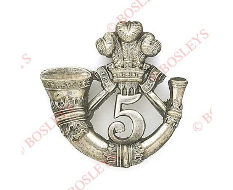 Badge. 5th (Congleton) Cheshire Rifles Victorian Officer’s pouch badge. A good die-stamped silvered example. Bugle strung fro