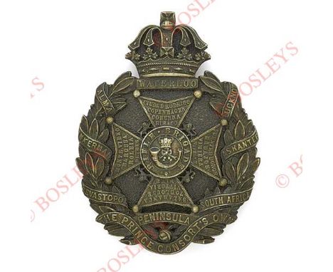 Badge. Rifle Brigade Victorian Sergeant’s pouch belt plate circa 1881-1901. A fine die-stamped blackened brass laurel wreath 