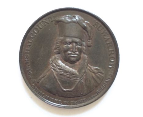 Napoleonic War Bronze Medallion For Field Marshal Count Suwarrow, Commander The Russian Army. This bronze Medal struck by Mat