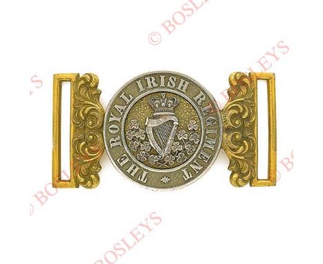 Badge. Royal Irish Regiment Victorian Officer’s waist belt clasp circa 1881-1901. A fine scarce silver and gilt example with 