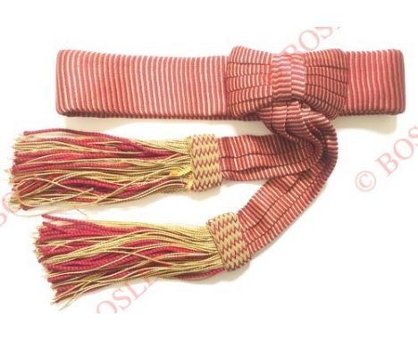 Foot Guards Officer’s State Sash. A good example of the State Sash, gold and crimson woven material with two basket worked ta