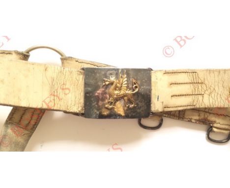 Welsh yeomanry Officer’s narrow Undress Waist Belt An enamelled white leather example, with white metal fittings including at