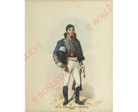 Richard Simkin 16th or Queen’s Light Dragoons Watercolour Painting. A good and detailed study of an Officer of the Regiment, 