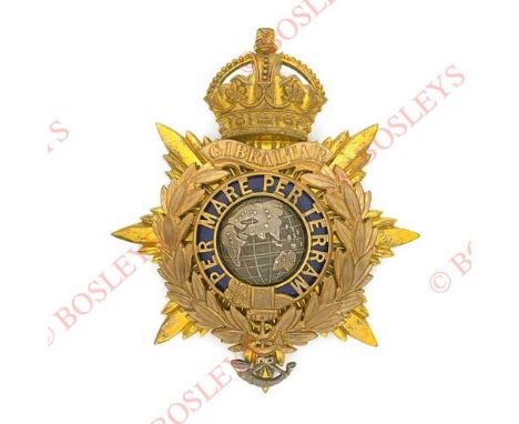 Badge. Royal Marine Light Infantry Edwardian Officer’s helmet plate circa 1902-05. A good scarce short-lived rare gilt exampl