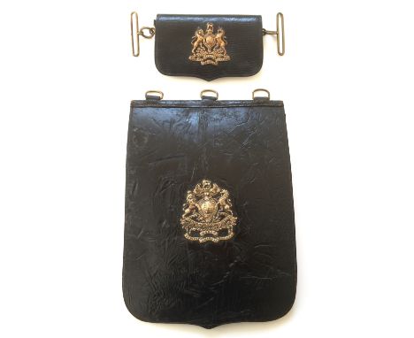 Royal Engineers Officers’ Sabretache and Pouch. Good examples, the sabretache with black patent leather flap mounted with Vic
