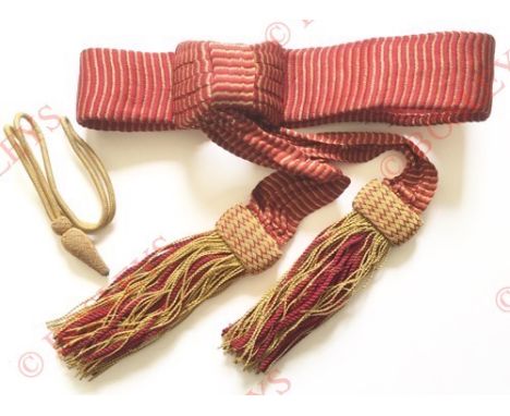 Foot Guards Officer’s State Sash, Slings and Sword-knot. A good post-1902 sash by Edward Smith, 5 Boyle St. Gold and crimson 