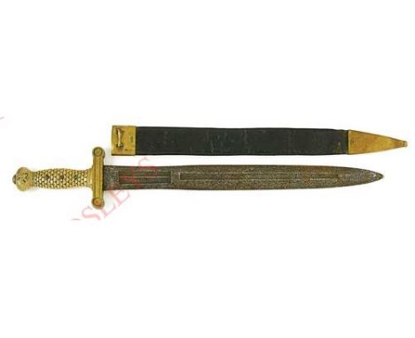 American 1832 Pattern Artillery Sidearm Sword. A good scarce example, the double edged blade and solid brass hilt, this with 