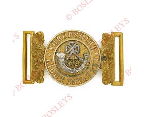 Badge. King’s Shropshire Light Infantry Victorian Officer’s waist belt clasp circa 1882-1901 . A very fine silver and gilt ex