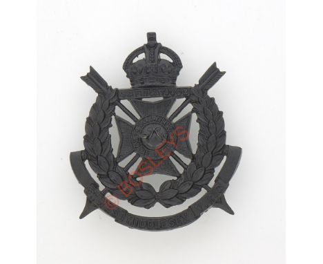 Badge. 4th VB KRRC (5th W. Middx RV) Edwardian Sergeant’s pouch belt plate circa 1905-08. A fine and scarce die-stamped black