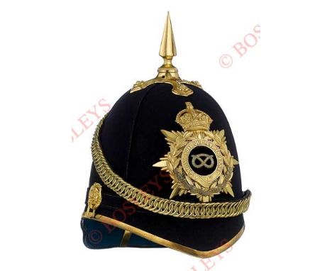 5th Bn. South Staffordshire Regiment Attributed Officer’s Home Service Pattern Blue Cloth Helmet. An extremely rare post 1908