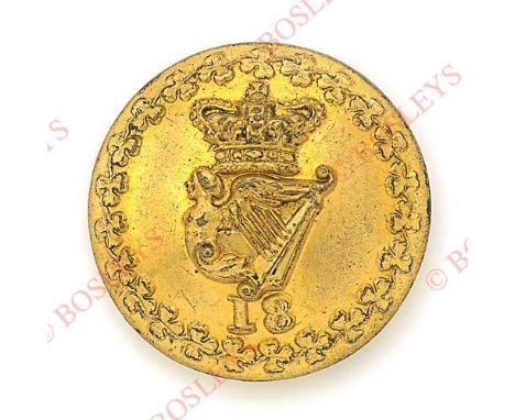 18th (The Royal Irish) Regiment of Foot Georgian Officer’s gilt closed back coatee button. A fine rare example by Firmin & So