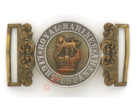 Badge. Royal Marine Light Infantry Victorian Officer’s waist belt clasp circa 1856-1901. A good silver and gilt example with 