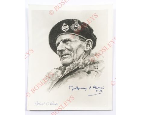 Field Marshal The Viscount Montgomery Signed signed print. This print by Egbert C Reed, depicts a head and shoulder portrait 