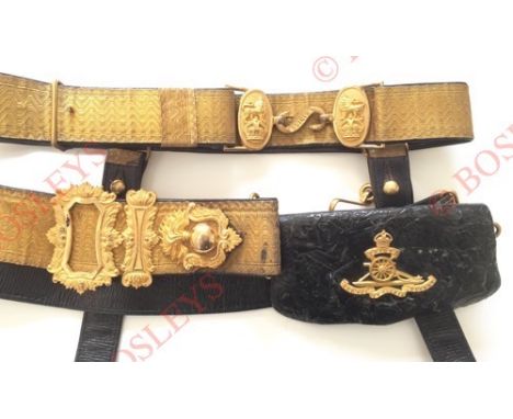 Royal Artillery post 1902 Officer’s Full Dress Pouch Belt and Waistbelt. Blue leather with wide gold RA pattern lace and exce