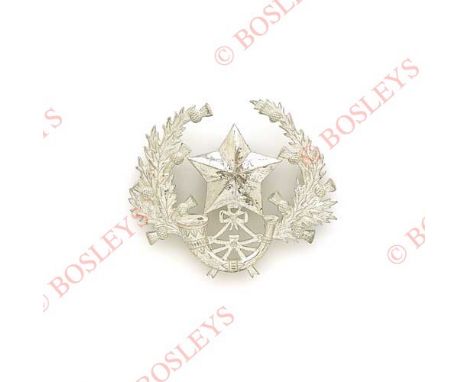 Badge. Cameronians (Scottish Rifles) 20th century Officer’s glengarry badge. A fine large die-stamped silver plated example c