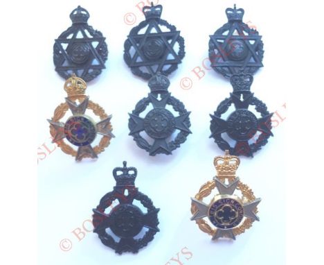 Badges. 8 assorted Royal Army Chaplains Department cap badges. Jewish : Pre 1952 black ... post 1952 black ... post 1953 blac