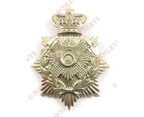 Badge. Scottish. Lanarkshire Rifle Volunteers Victorian OR’s helmet plate circa 1881-1901. A good scarce die-stamped white me