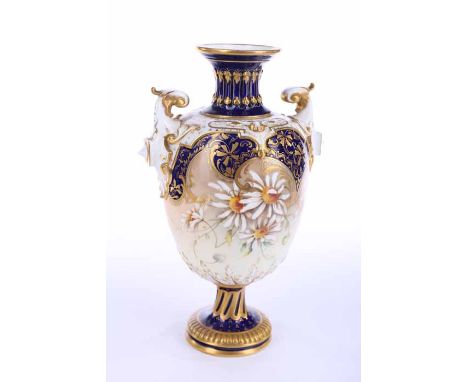 ROYAL WORCESTER PEDESTAL VASE
of oviform and with two handles 