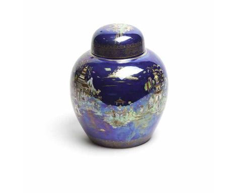 EARLY 20TH CENTURY CARLTON WARE 'CHINALAND' LUSTRE LIDDED GINGER JAR
circa 1925, decorated with pagoda landscapes and figures