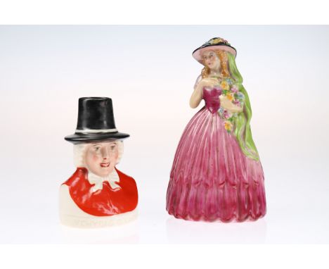 TWO EARLY 20TH CENTURY GOSS CHINA FIGURES
including a lady figure in pink holding flowers, titled 'Annette' and a character m