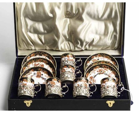 ATTRACTIVE ROYAL CROWN DERBY IMARI COFFEE SET 
comprising six coffee cans and six saucers, decorated with the 2649 pattern, t