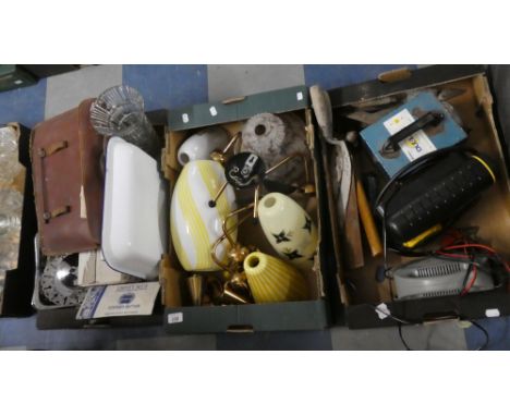 Three Boxes Containing Light Fitting, Vintage Music Satchel 