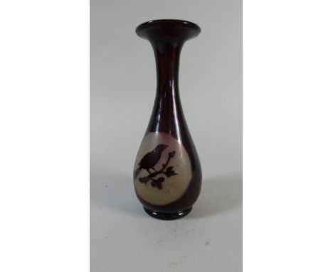 A Continental Acid Etched Ruby Glass Vase Decorated with Bird, 18cm High 