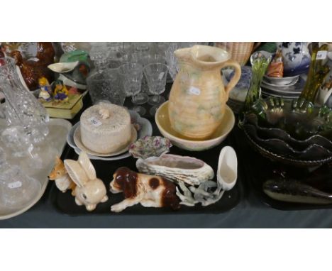A Tray of Ceramics to Include Sylvac Rabbit and Dogs, Sylvac Cheese Dish with Mouse Finial, Carlton Chintz Dish, Melba Ware B