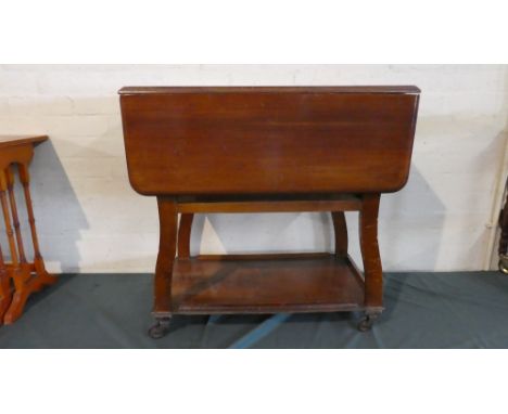 An Edwardian Mahogany Drop Leaf Trolley with Stretcher Shelf, 72cm Wide 