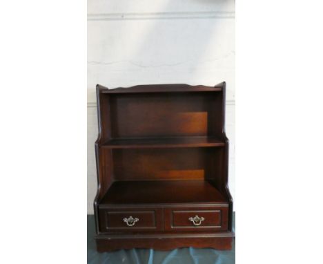 A Stag Style Mahogany Waterfall Three Shelf Bookshelf with Raised Gallery and Two Base Drawers, 79cm Wide 