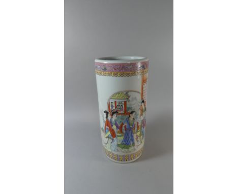 An Oriental Ceramic Stick Stand Decorated with Children and School Teacher, 45cm High 