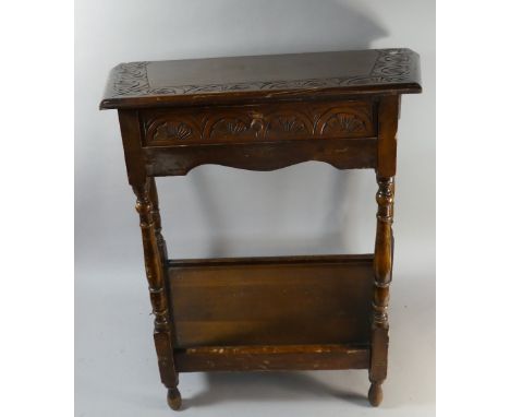 A Carved Oak Credence Table with Single Drawer and Stretcher Shelf, 72cm Wide