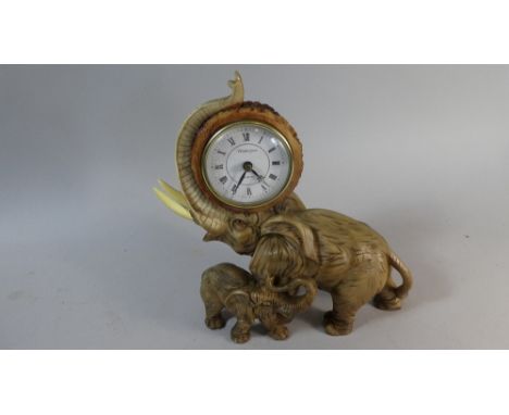 A Resin Novelty Mantle Clock in the Form of Elephant with Calf, 27cm High 