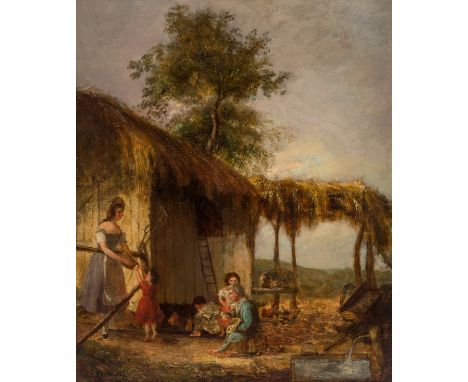 CHARLES F. BLAUVELT (AMERICAN 1824-1900)The Backyard Scene, oil on panel60.5 x 50.5 cm (23 5/6 x 19 5/6 in.)signed lower righ