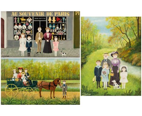 FERNAND BOILAUGES (FRENCH 1891-1991)Group of Three Primitive Paintings with Family Scenes, each oil on panelPROVENANCERoss L.