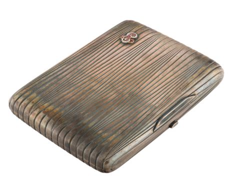 A RUSSIAN SILVER AND JEWELLED CIGARETTE CASE, UNKNOWN MASTER, MOSCOW, 1898-1908rectangular, the reeded ground applied with je