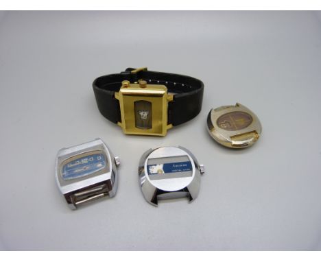 A 1970's Sheffield digital watch and three other watches, two lacking case backs 
