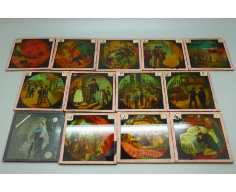 Thirteen magic lantern slides 