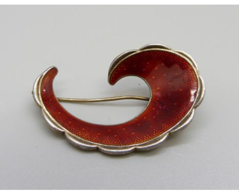 An Ivar Holth Norway silver and enamelled brooch, fine cracks to the enamel 