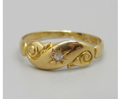 An 18ct gold and diamond solitaire ring, Chester mark, circa 1900, 2.3g, R 