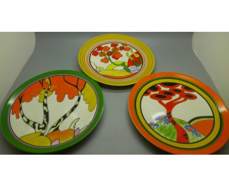 Three Wedgwood The Bizarre Living Landscapes of Clarice Cliff plates, two with certificates, each 20.5cm 
