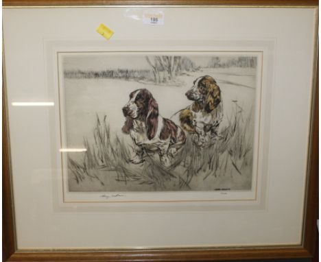 After Henry Wilkinson, a limited edition coloured engraving No 7/120, depicting Spaniels, signed and numbered in pencil to ma