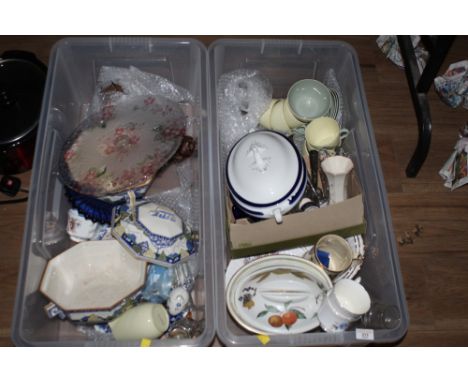 Two boxes of miscellaneous ceramics and glassware's to include Royal Worcester Evesham casserole, Royal Doulton merryweather 