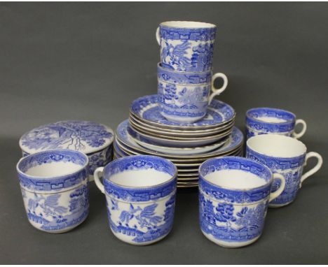 A CWS blue and white pottery willow pattern part tea service, together with a Ridgeway palazzo pattern part tea service