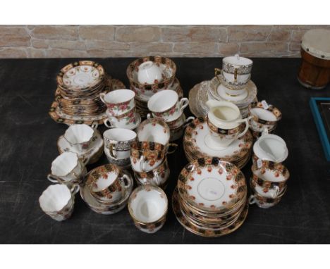 A Brama bone china part coffee service, comprising six coffee cups, and six saucers, printed with floral sprays within gilded