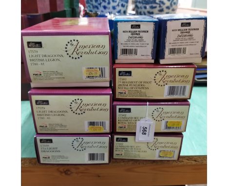 "As new" old shop stock by Britains: eight boxes including The American Revolution Series: Royal Welch 17582 x 2, Light Drago
