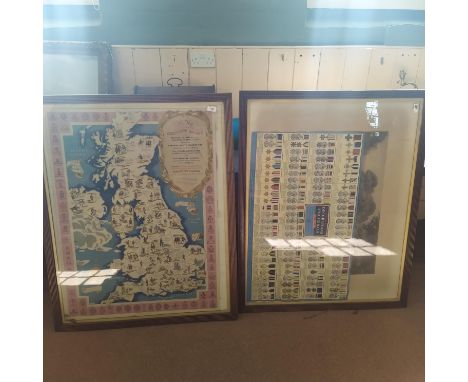 A large pair of oak framed military prints, decorations and medals 1793-1946 plus a map of the British Army