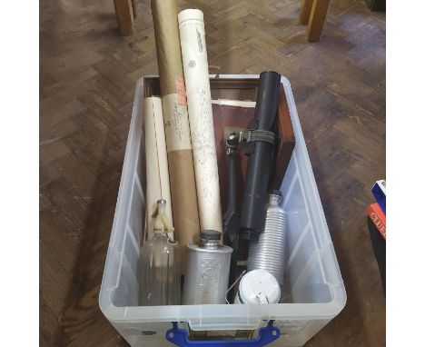 A quantity of miscellaneous items including a telescope, enamel wares, nautical maps, wood tray and mirror etc