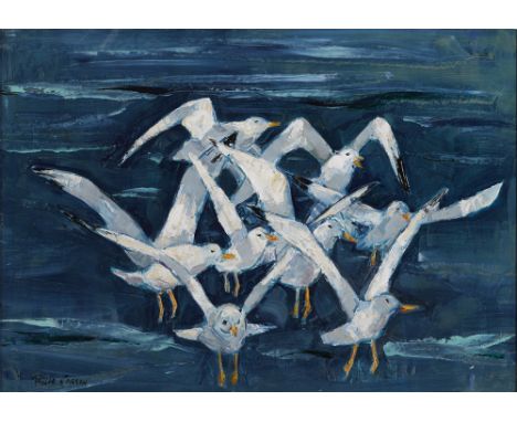 Robert Taylor Carson HRUA (1919-2008) SEAGULLS, 1961 oil on panel signed lower left; signed, dated and inscribed with title o